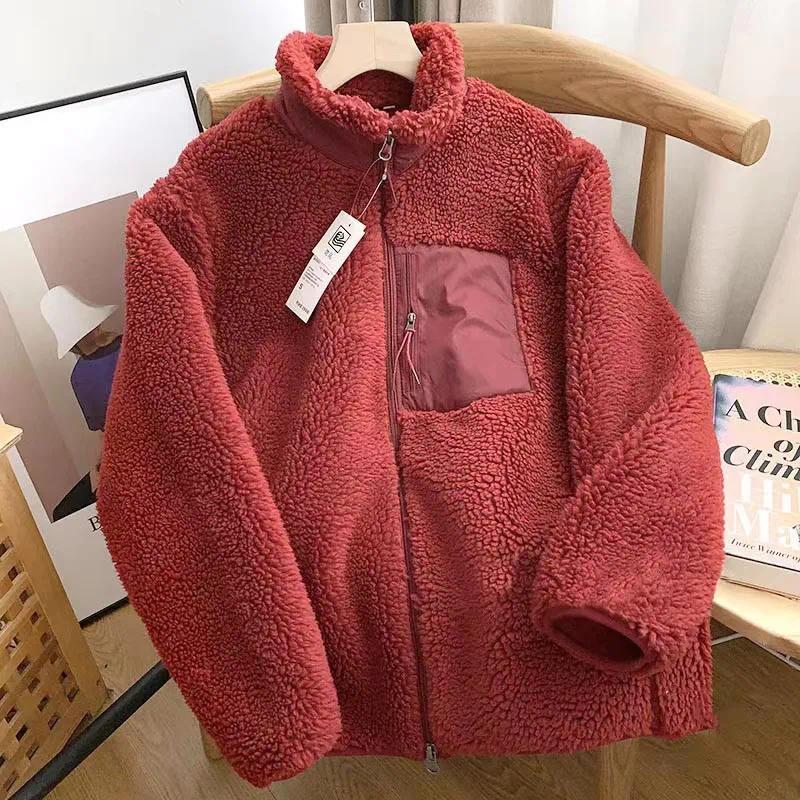 Fashion Lamb Plush Jacket Women's Autumn Winter New Pocket Zipper Long Sleeve Loose Stand Collar Comfort Warm Jacket for Women