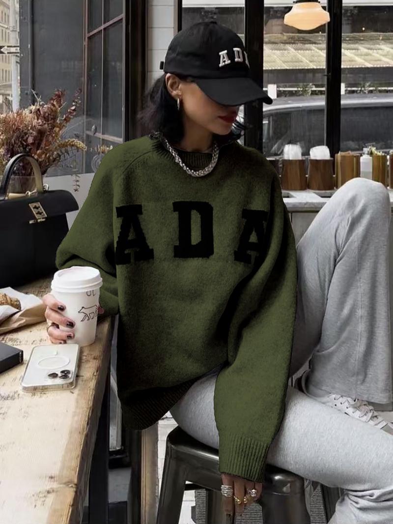 Women's Long Sleeve Knit Sweater, Loose-Fitting Round Neck Pullover, Soft Comfortable Elegant Casual Fashion Top for Fall & Winter