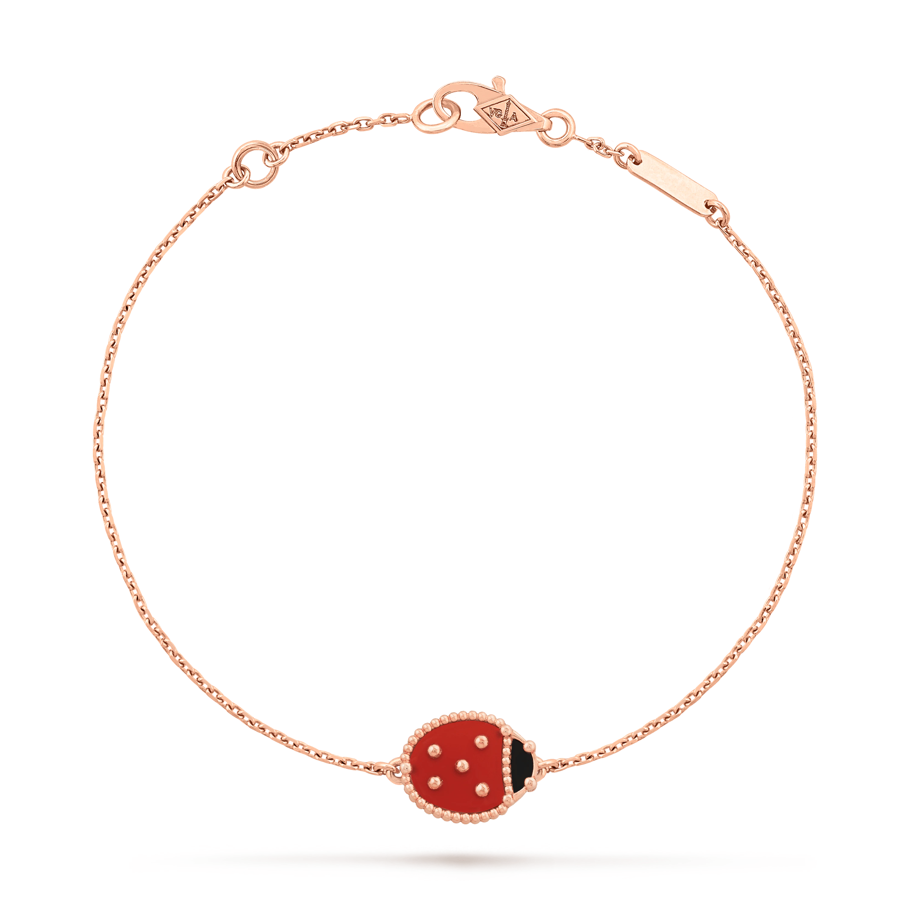 ラッキー スプリング ブレスレット、クローズドウィング レディバグ, ローズ ゴールド, オニキス:1 石, カーネリアン:1 石, Front, Jewelry Bracelet