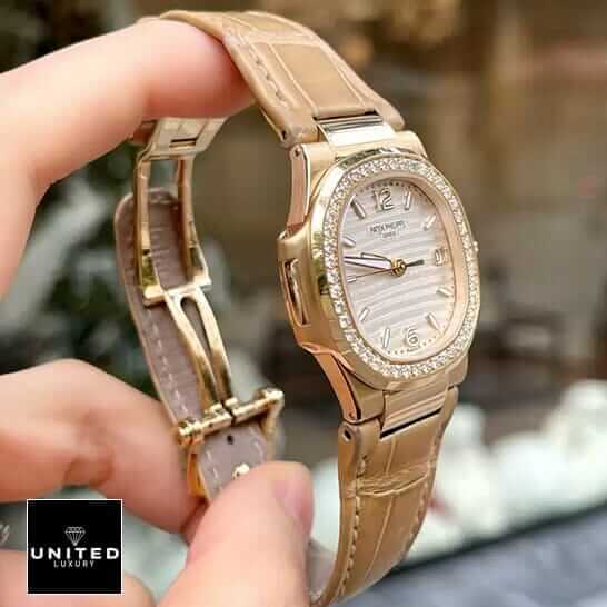 Patek Philippe Nautilus 7010R-011 Replica 6 Patek Philippe Nautilus Diamond Bezel Replica opened clasp