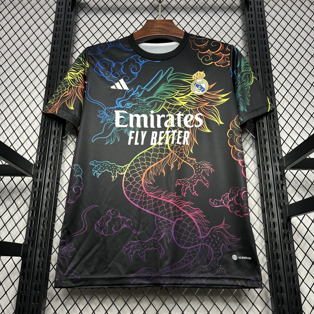 JerseysGala.com | Real Madrid 24-25 Black Colorful Dragon Speical Jersey - Fans Version -Customize Name, Number and Patch | Worldwide Shipping