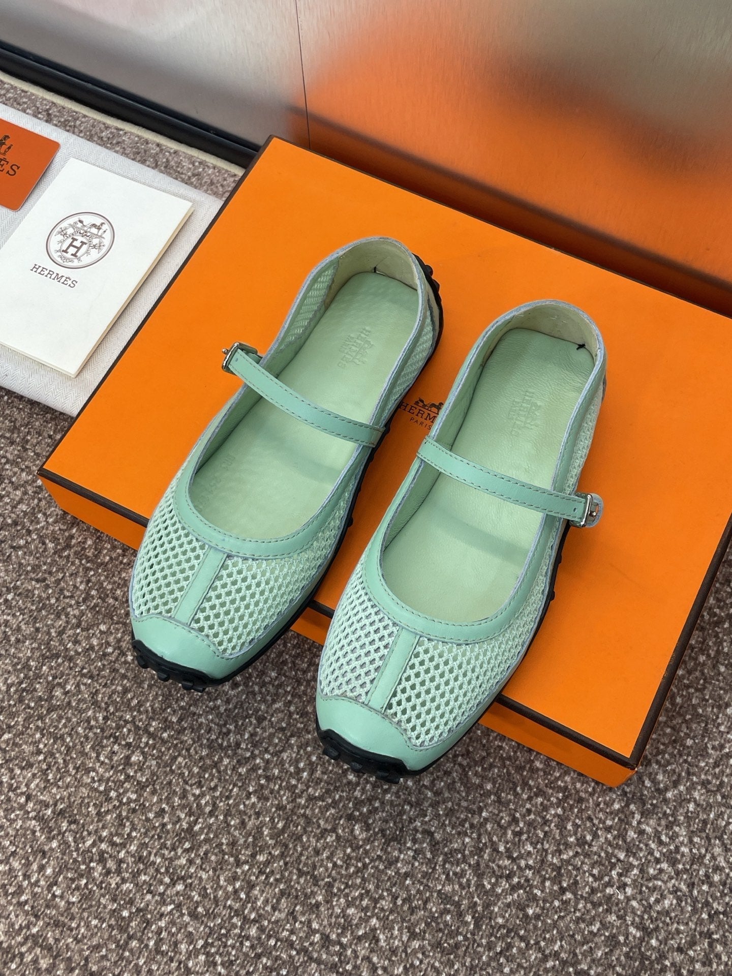 KICHU BALLET FLAT IN GREEN MINT CROCHET KNIT AND CALFSKIN、mysite、Cacoeks