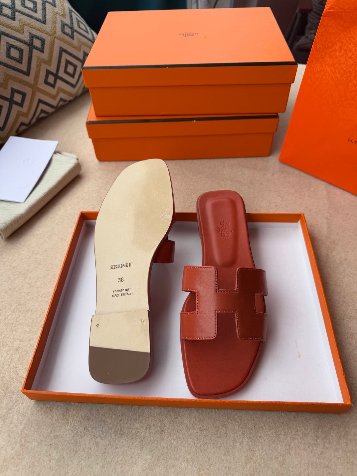 0RAN SANDALS IN GINGER ORANGE CALFSKIN、mysite、Cacoeks