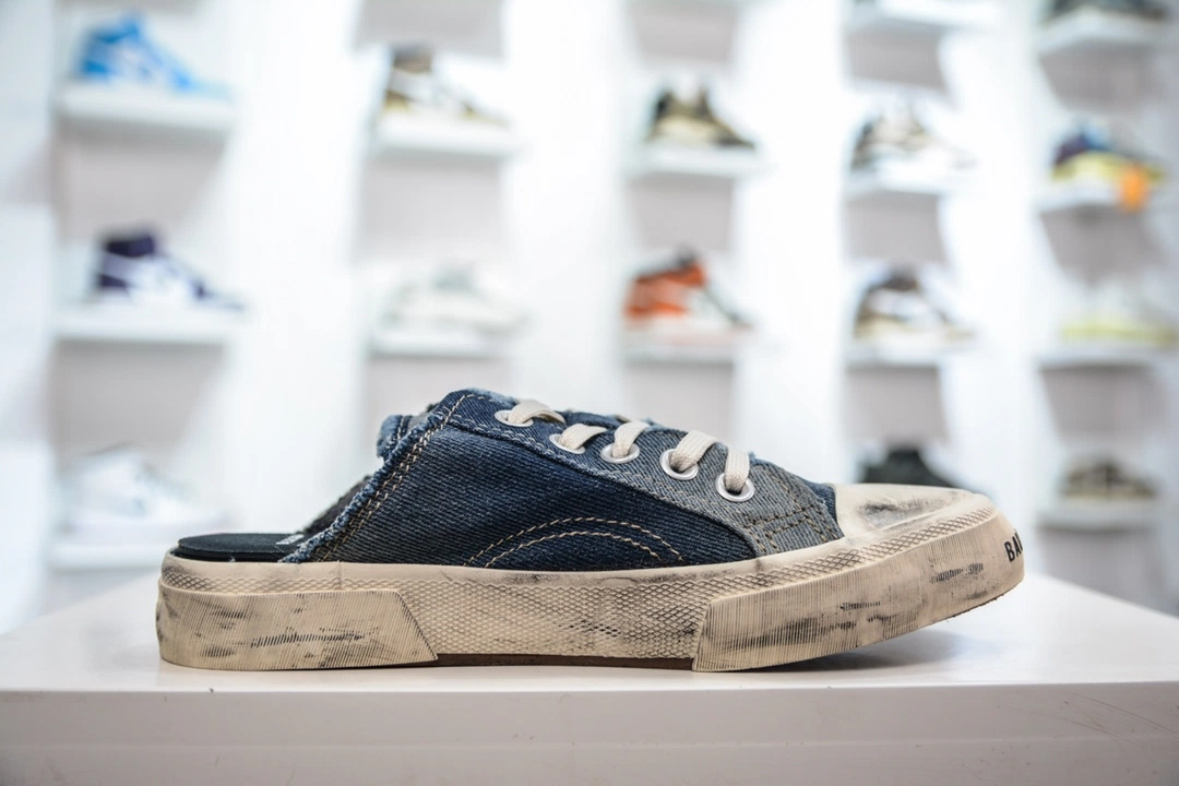 Balenciaga Paris Mule in Blue Destroyed Denim Rubber、mysite、Cacoeks