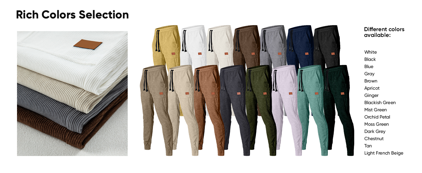 JMIERR Mens Corduroy Joggers Pants Casual Cargo Pants Drawstring Elastic Waist Baggy Tapered pants