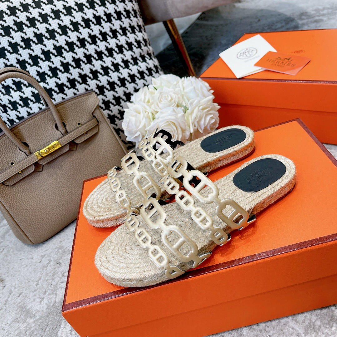 STRAW SOLE SLIPPERS METALLIC GOLD LAMBSKIN、mysite、Cacoeks
