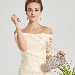 UBORSE Women Wedding Clutch Rhinestone Bling Sequin Evening Bags Vintage Crystal Beaded Cocktail 