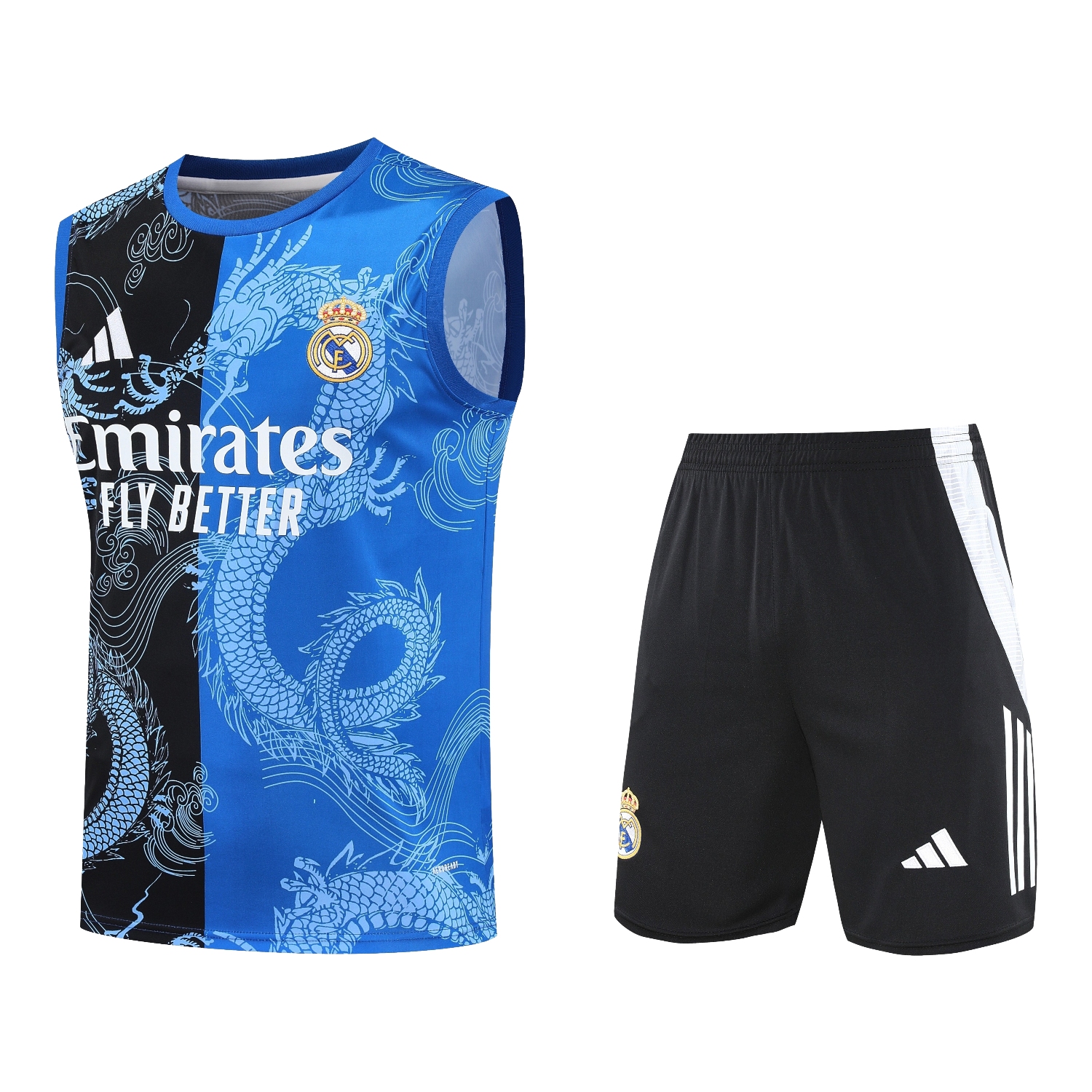 UltraTrikot-Real Madrid 25-26 Vest Training Set - Blue Black Dragon Vest & Black-White Shorts