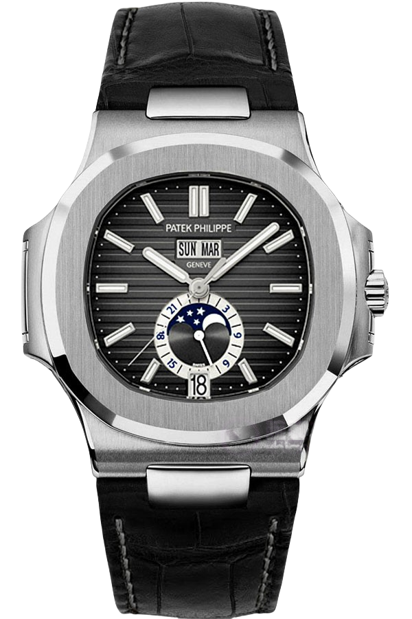 Patek Philippe Nautilus 5726A-001 Super Clone – Moon Phase Black Dial on Leather Strap