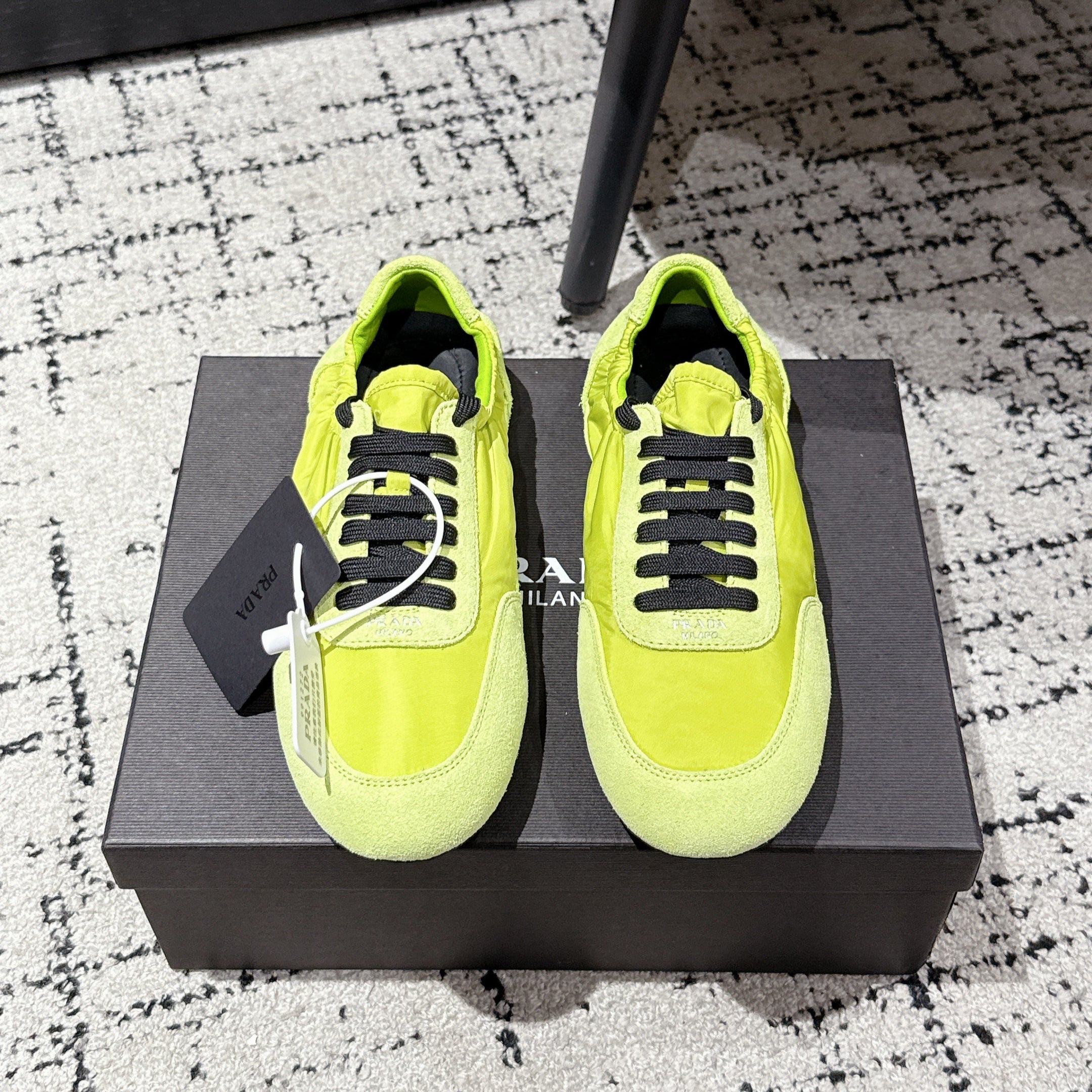 PRADA 25S COLLAPSE SNEAKERS IN LIME GREEN RE NYLON AND SUEDE、mysite、Cacoeks
