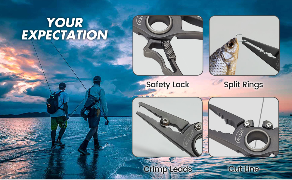Tungsten Cutters, Split Ring Hook Remover, Knot Tying Tool with Lanyard for Titanium Fish Plier