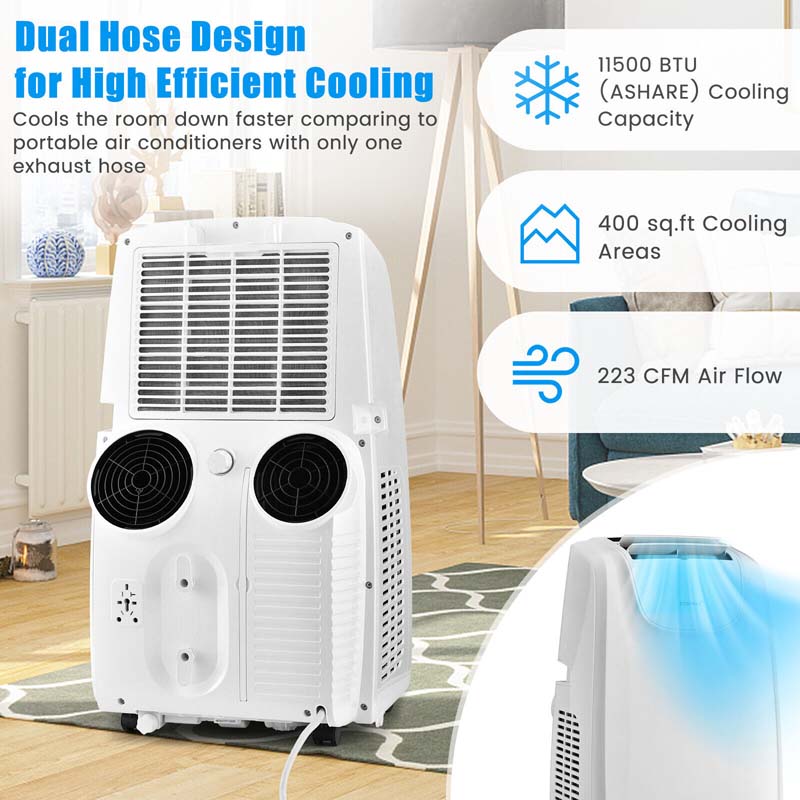 Eletriclife 11500 BTU Dual Hose Portable Air Conditioner with Remote Control