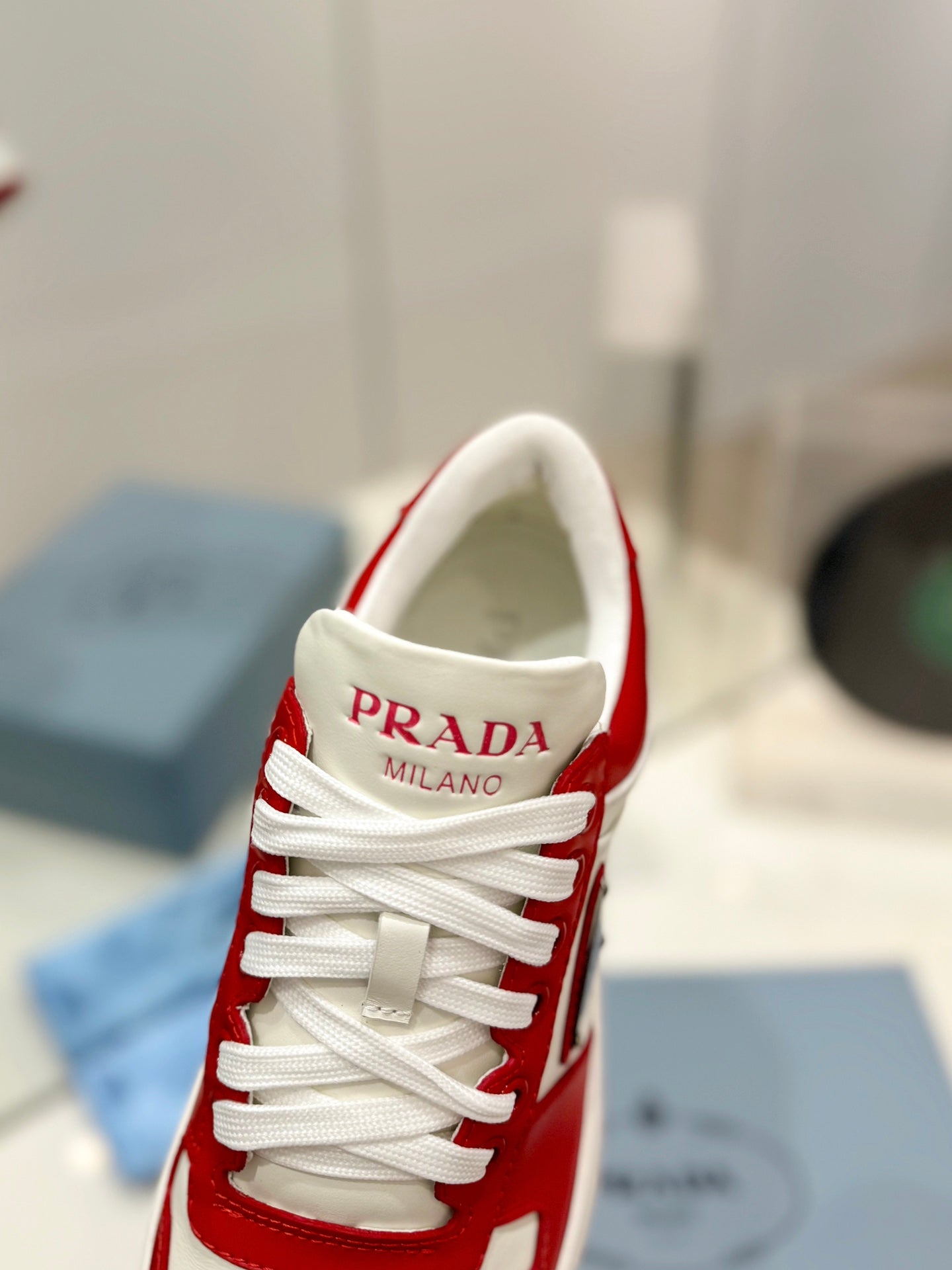 PRA DOWNTOWN PERFORATED SNEAKERS WHITE AND RED CALFSKIN、mysite、Cacoeks