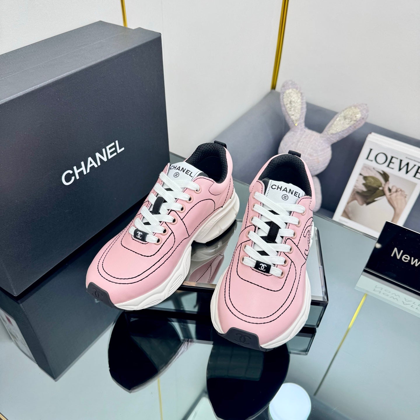 TRAINERS SNEAKER IN LIGHT PINK CALFSKIN WITH BLACK EMBROIDERED、mysite、Cacoeks
