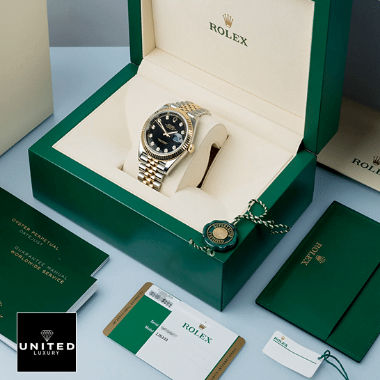 Rolex Datejust 12633BKDJ Steel Gold Automatic Black And Diamond Dial Jubilee Replica 5 Rolex Datejust 12633BKDJ Two Tone Jubilee Bracelet Replica in the Green Rolex Box