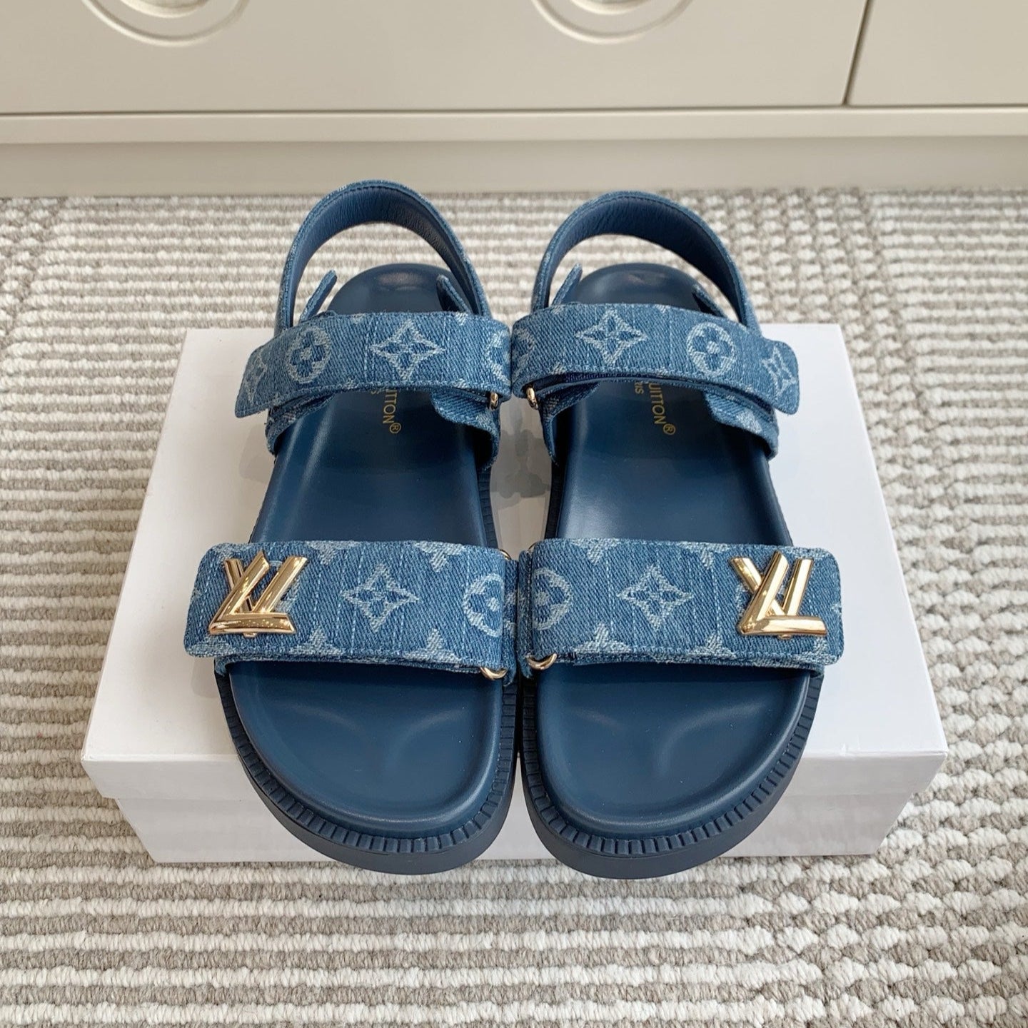 LV SANDALS 25S IN BLUE DENIM AND CALFSKIN WITH GOLD HARDWARE、mysite、Cacoeks