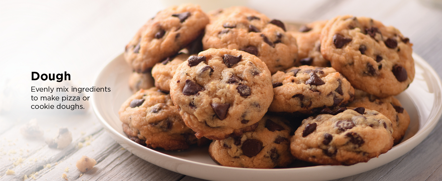 Evenly mix ingredients to make pizza or cookie doughs.