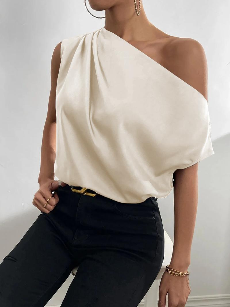 Women's Plain Blouse, Chic Casual One Shoulder Top for Daily Wear, Ladies Clothes for All Seasons, Womenswear