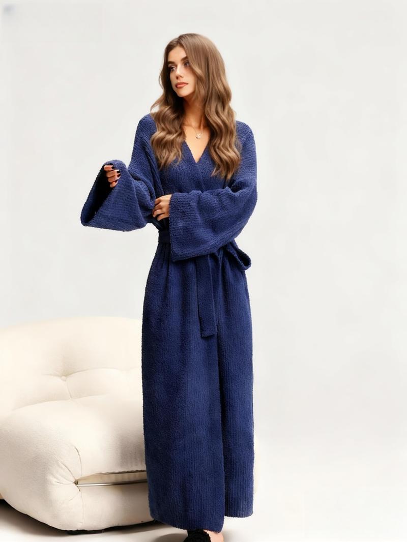 Women's Double-Sided Plush Robe｜Heavyweight Long Loungewear｜Warm Flannel Pajamas for Fall & Winter｜Soft, Cozy, and Wearable Indoors