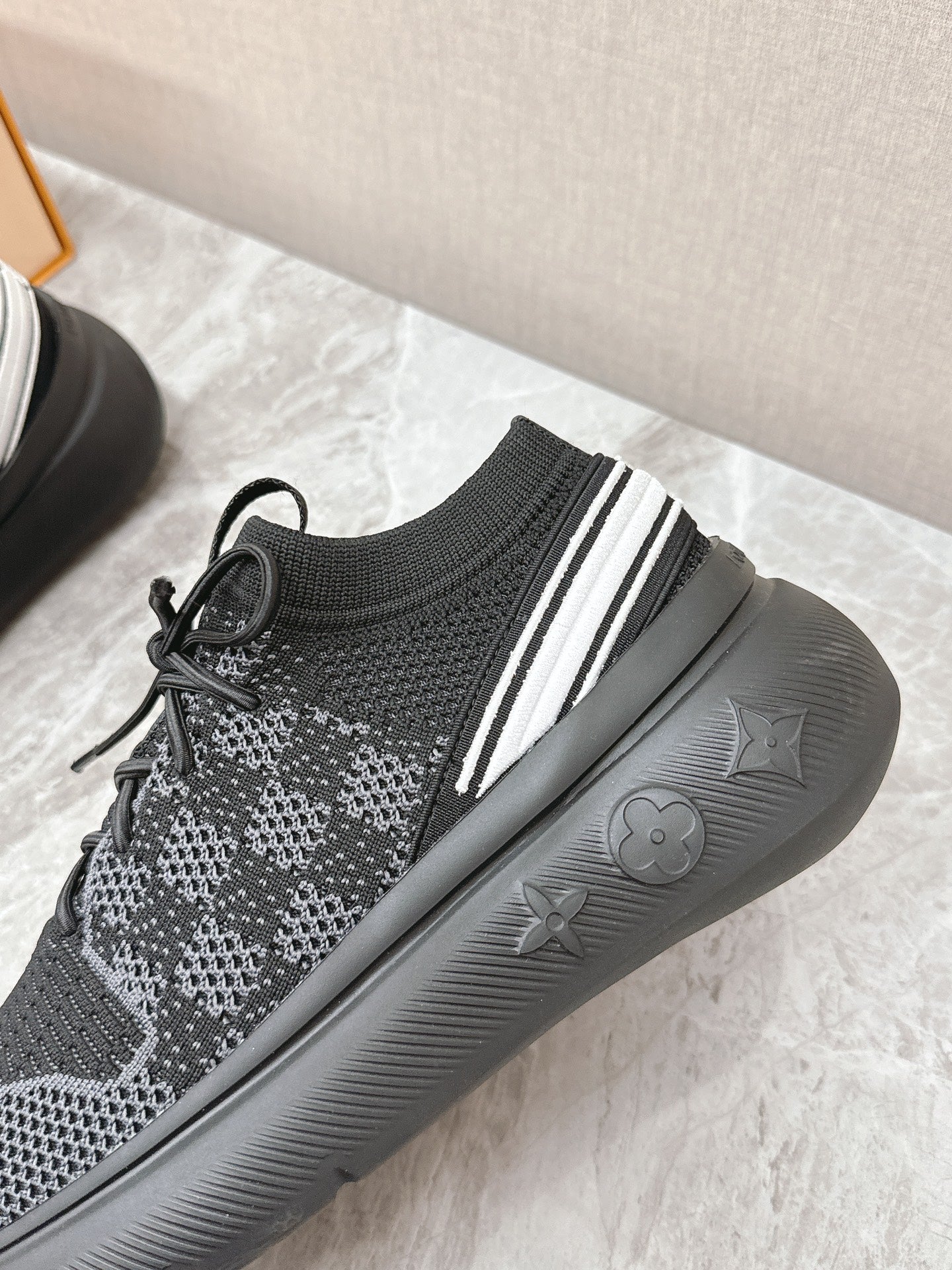 SNEAKERS IN BLACK DAMIER ELASTIC FABRIC、mysite、Cacoeks