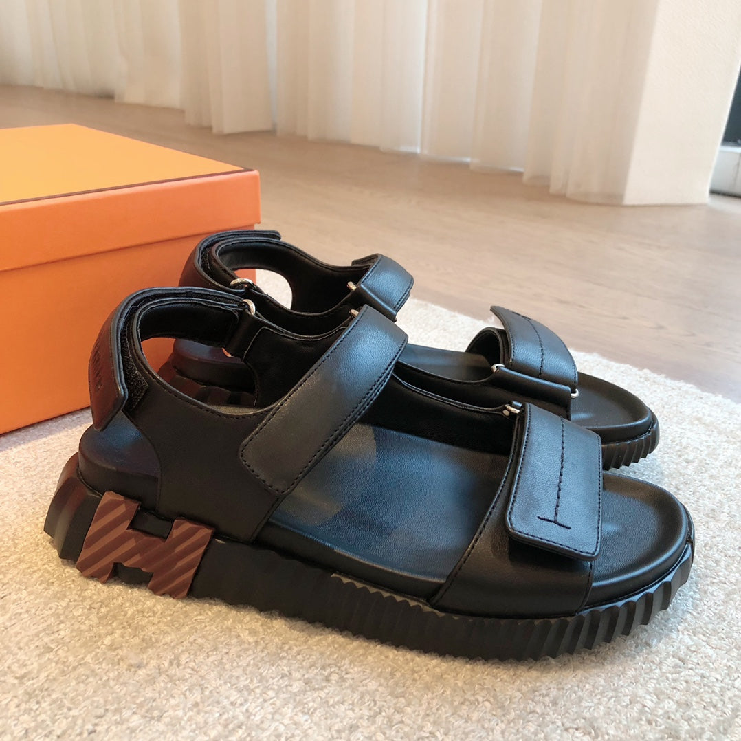 DAD SANDALS IN BLACK CALFSKIN AND RUBBER、mysite、Cacoeks