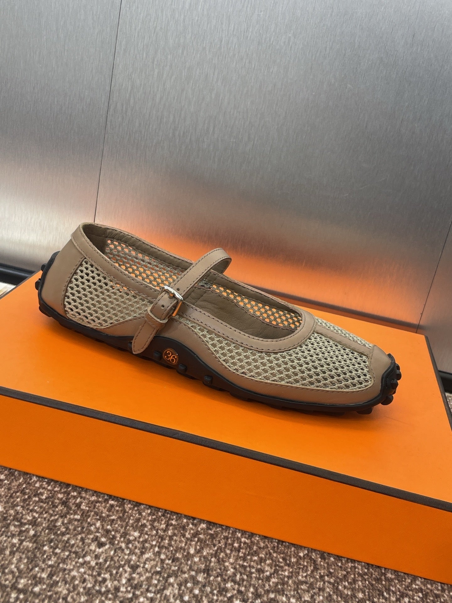 KICHU BALLET FLAT IN MOCHA BROWN CROCHET KNIT AND CALFSKIN、mysite、Cacoeks