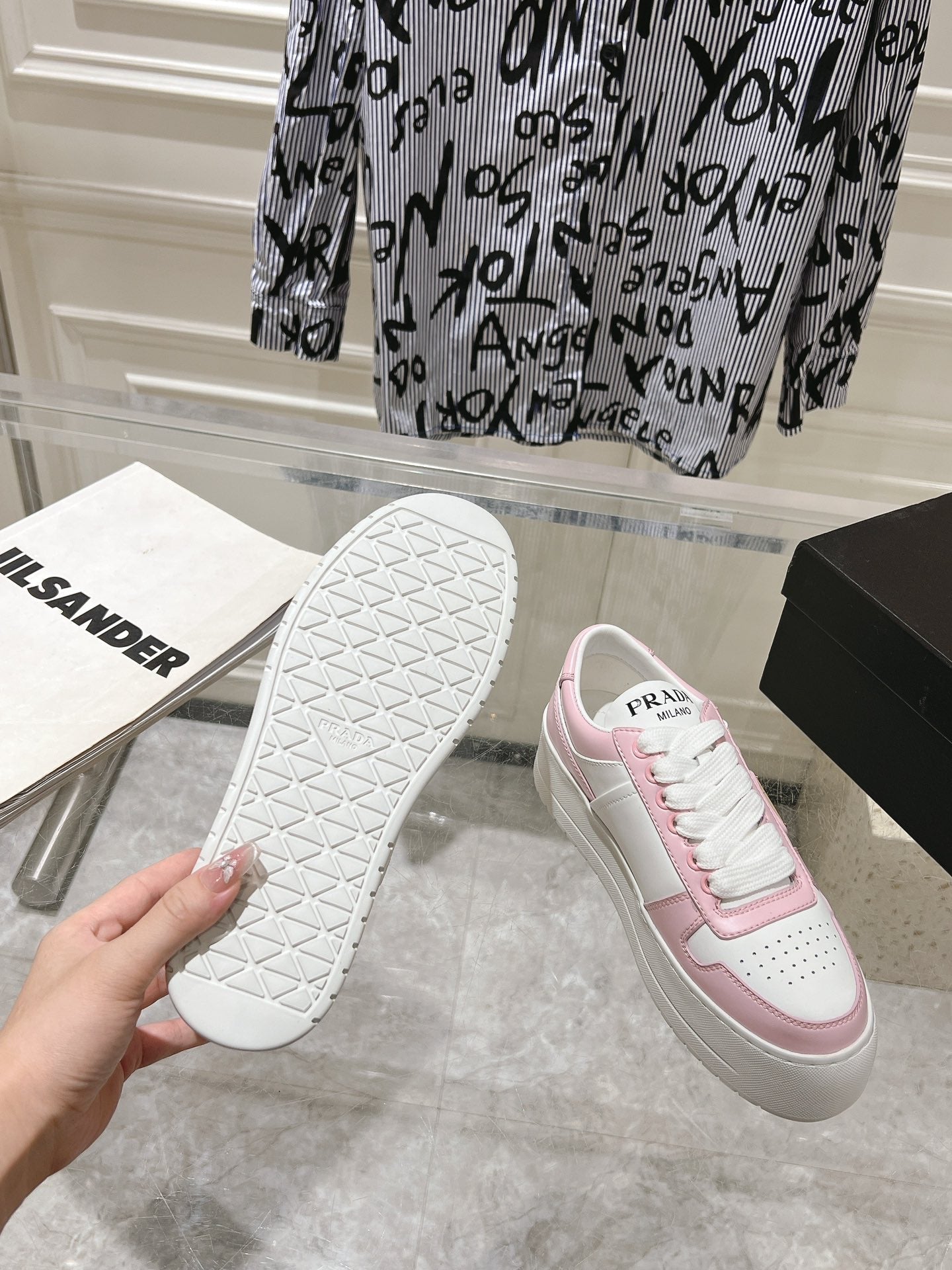 PRA DOWNTOWN BOLD SNEAKERS WHITE AND LIGHT PINK CALFSKIN、mysite、Cacoeks