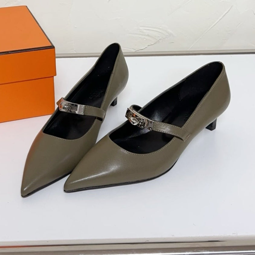 KIARA FLAT PUMP IN ARMY GREEN CALFSKIN、mysite、Cacoeks