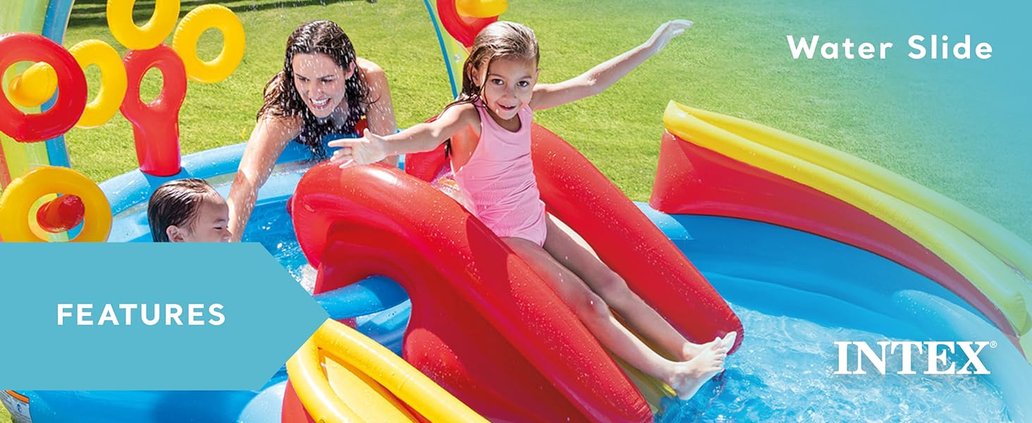 Intex 9.75 x 6.3 Foot Rainbow Slide Inflatable Pool and Water Slide Ring Center