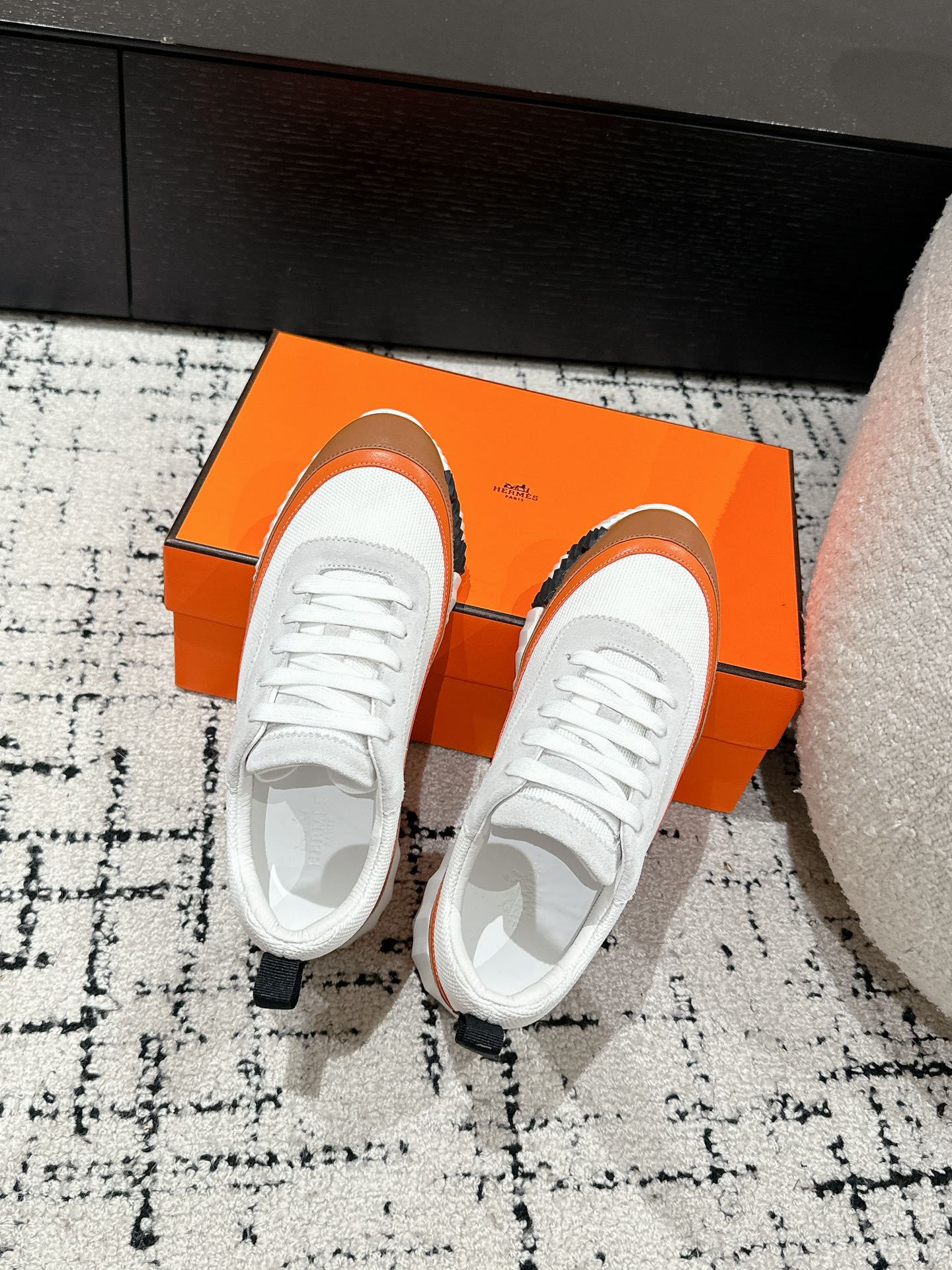 BOUNCING SNEAKER IN BRONZE BROWN CALFSKIN AND WHITE FABRIC、mysite、Cacoeks