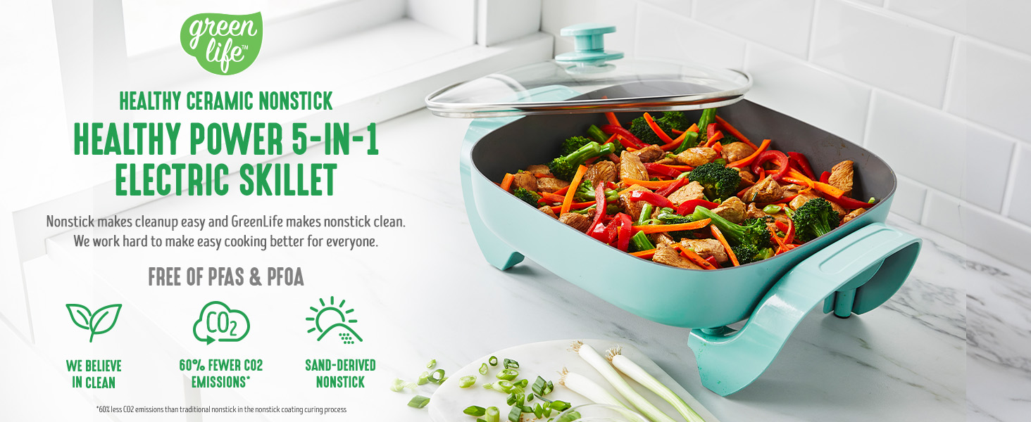 GreenLife, Ceramic Nonstick, PFAS-Free, Non-Toxic, Electric Skillet, Electrics