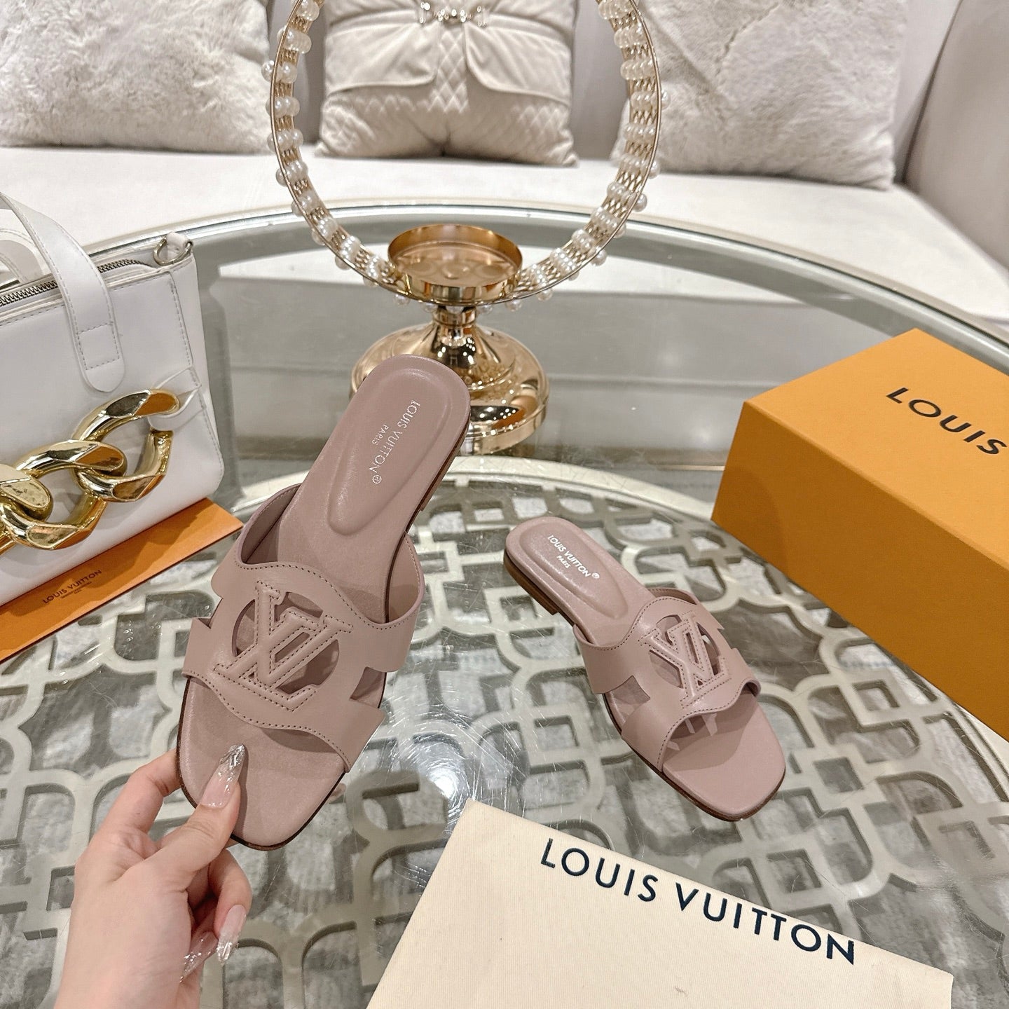 ISOLA FLAT SLIDE IN DUSTY PINK CALFSKIN、mysite、Cacoeks