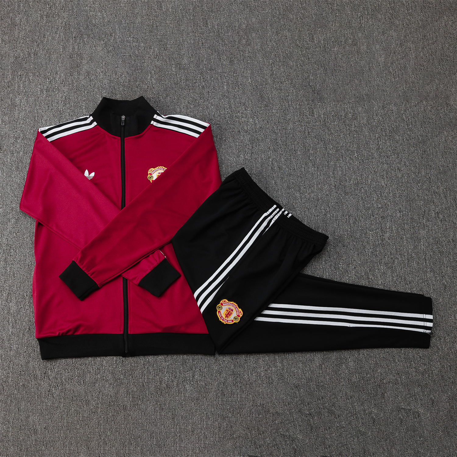foot-Manchester United 24-25 Throwback Jacket Training Tracksuit - Date Red Jackets & Black Pants