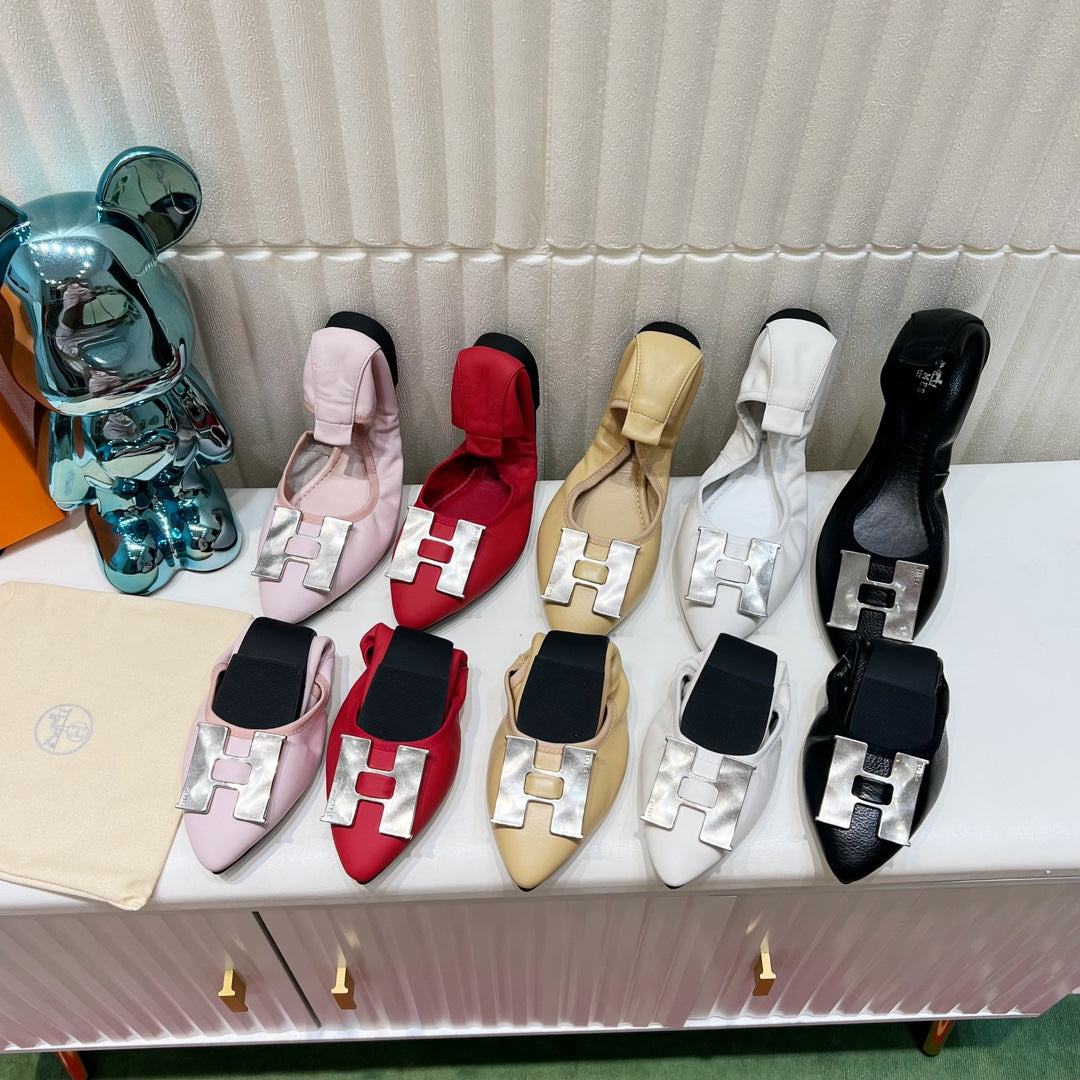 H-BUCKLE BALLLET FLAT BEIGE CALFSKIN、mysite、Cacoeks