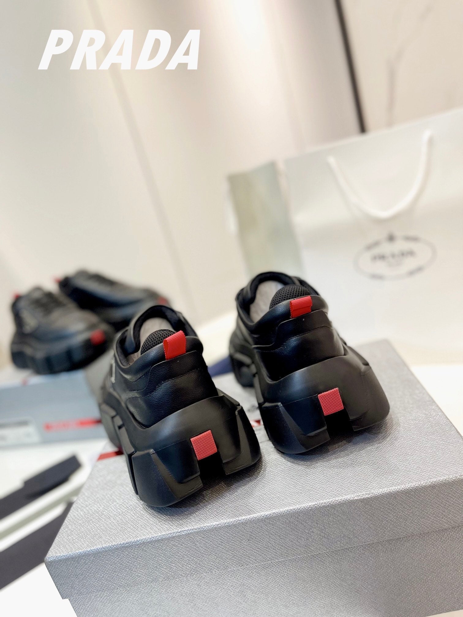 PRA BRUSHED THICK-SOLE SNEAKERS BLACK CALFSKIN、mysite、Cacoeks