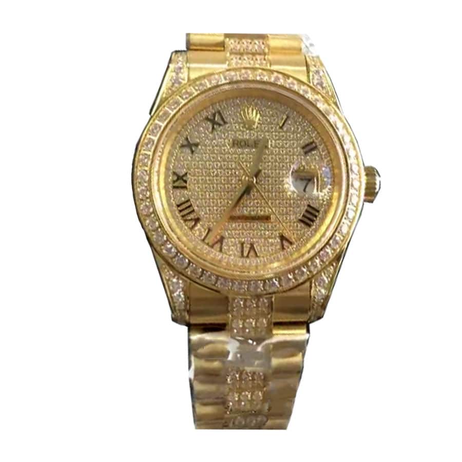 rolex datejust yellow gold diamond dial iced out