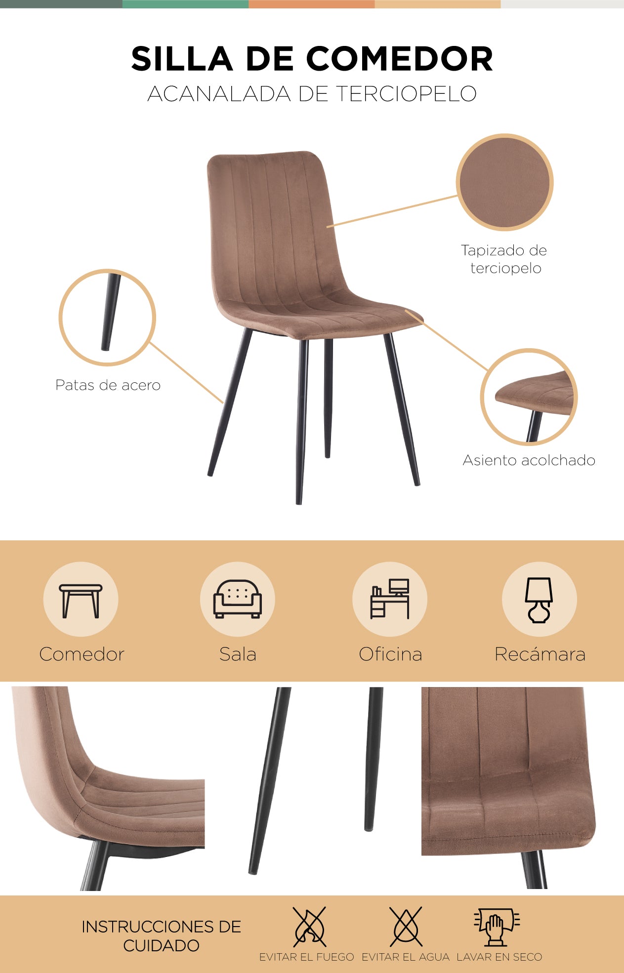 Silla de Sala Comedor Terciopelo Arena