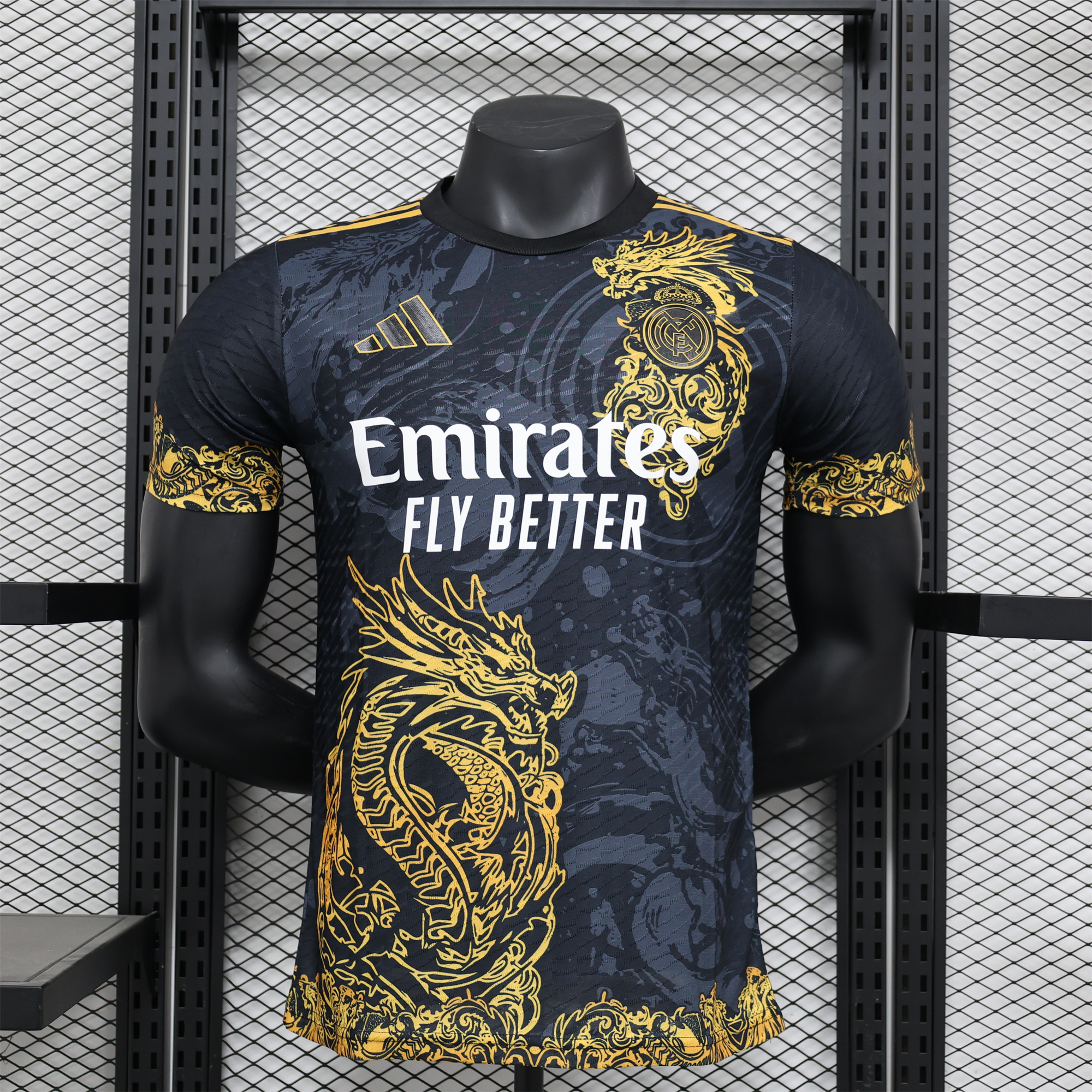 JerseysGala.com | Real Madrid 24-25 Gold Loong Black Special Edition Jersey - Player Version -Customize Name, Number and Patch | Worldwide Shipping