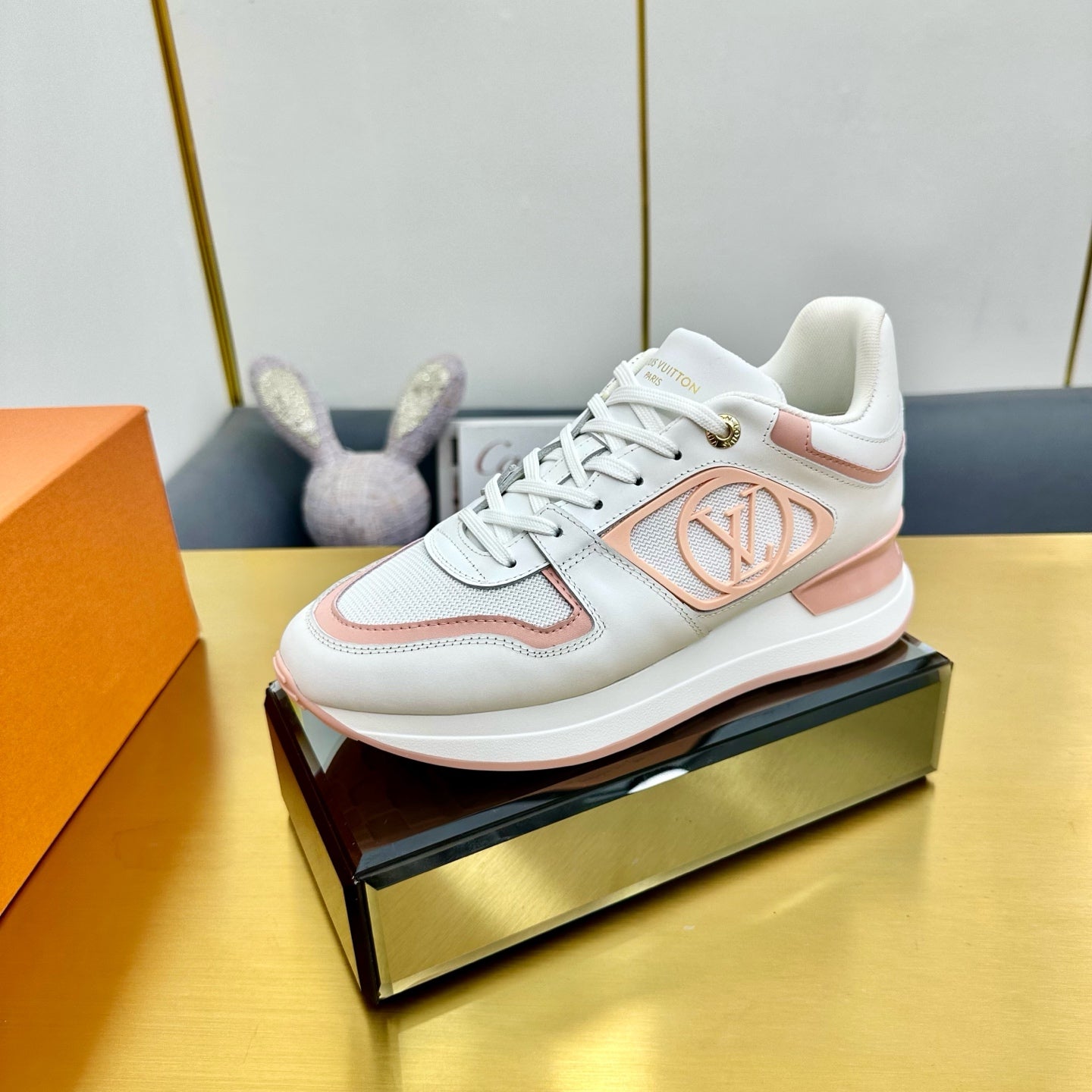 NEO RUN AWAY SNEAKER IN WHITE MIX PEACH PINK CALFSKIN、mysite、Cacoeks