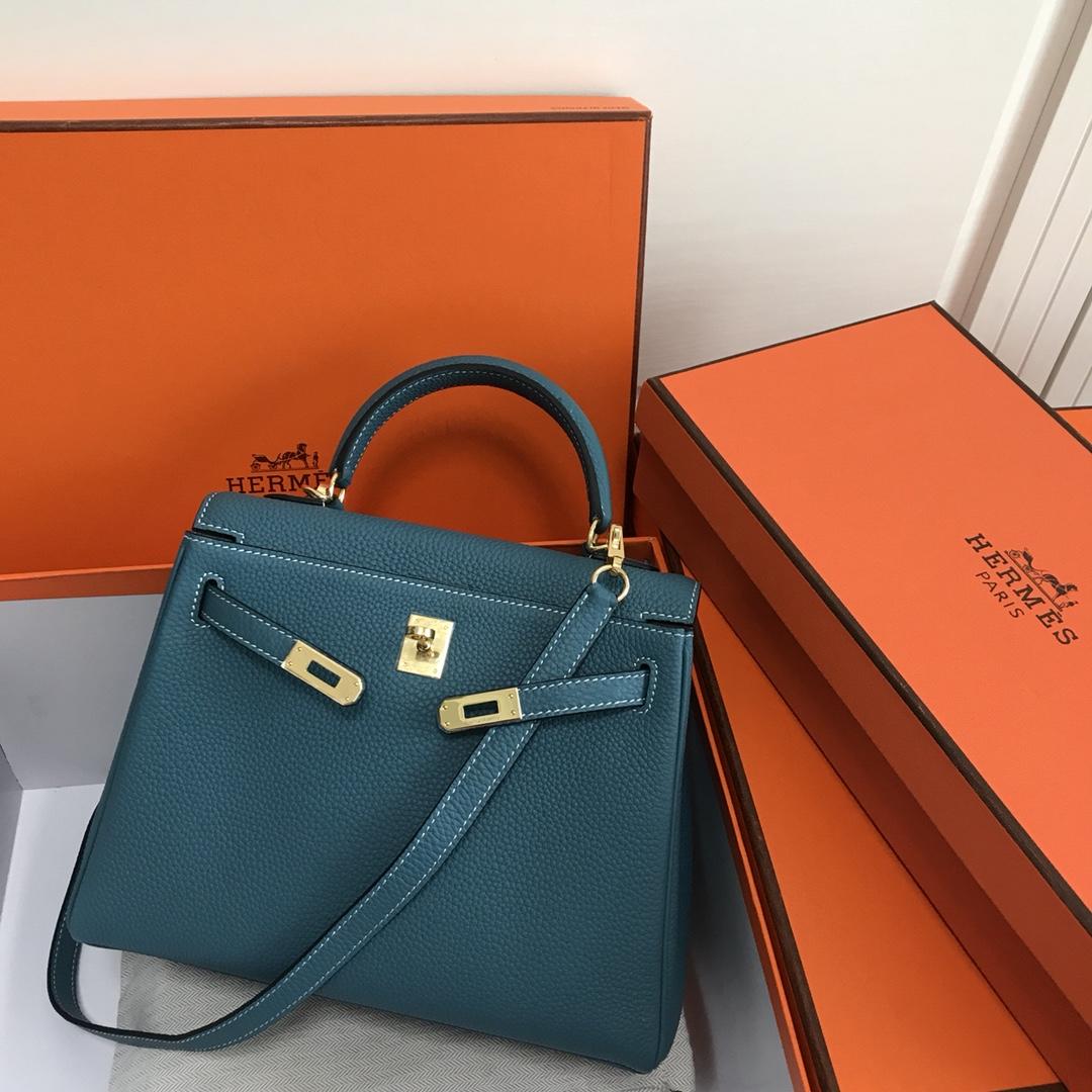 Hermes 25cm Kelly Bag Togo Leather Handbag Light Blue