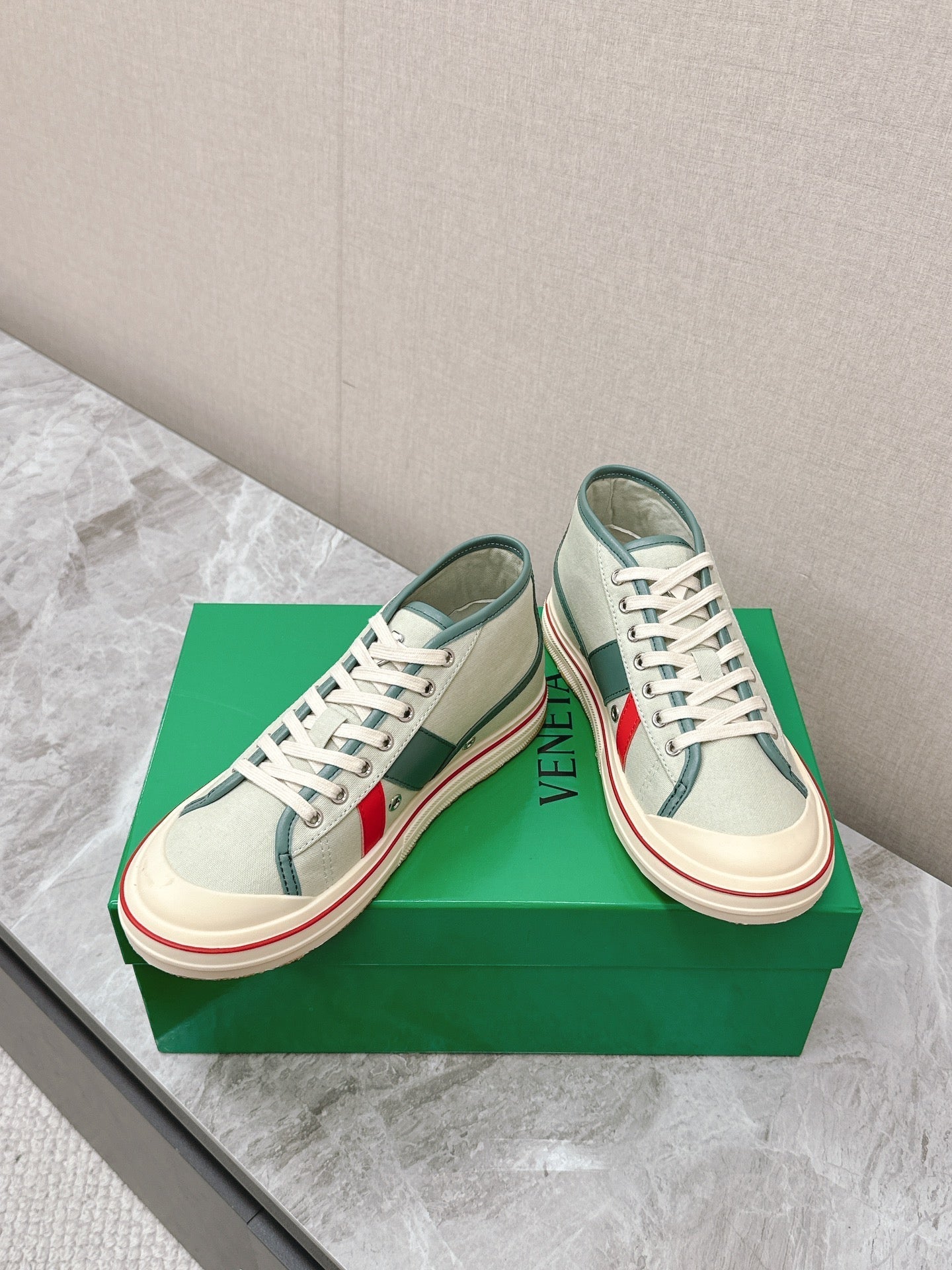 ELIOT SNEAKER IN GREEN PASTEL CANVAS AND CALFSKIN、mysite、Cacoeks
