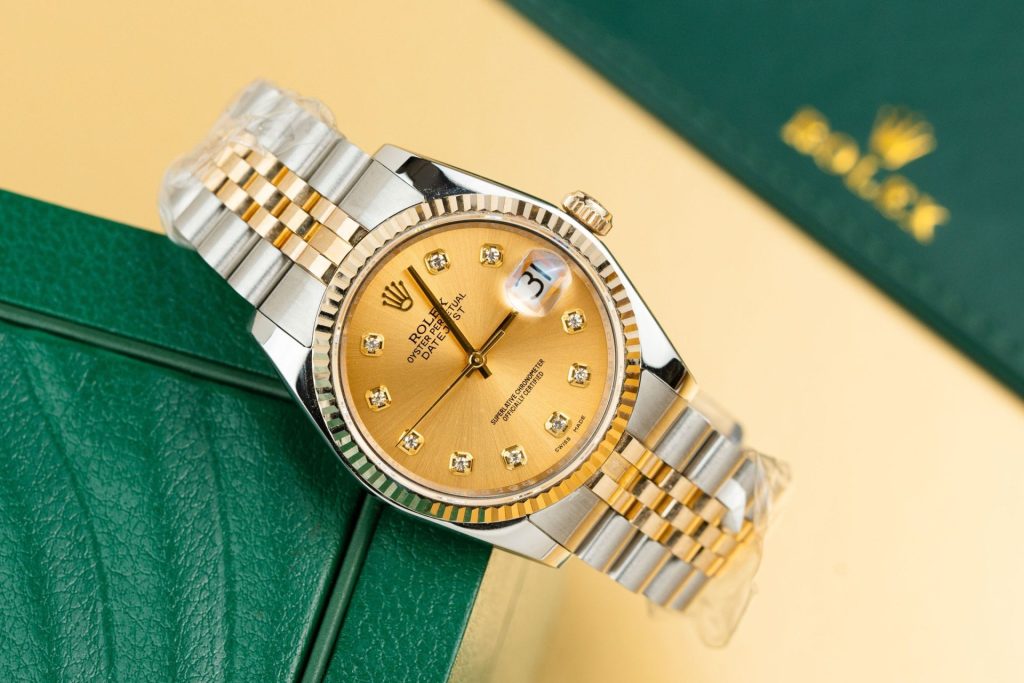 Đồng Hồ Rolex Nam Rep 11 DateJust 126233 Mặt Số Vàng Champagne Bọc Vàng Thật 36mm (2)