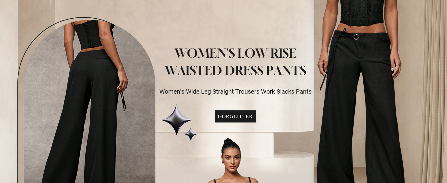 Women&#39;s Low Rise Waisted Dress Pants Wide Leg Straighvt Trousers Work Slacks Pants Business