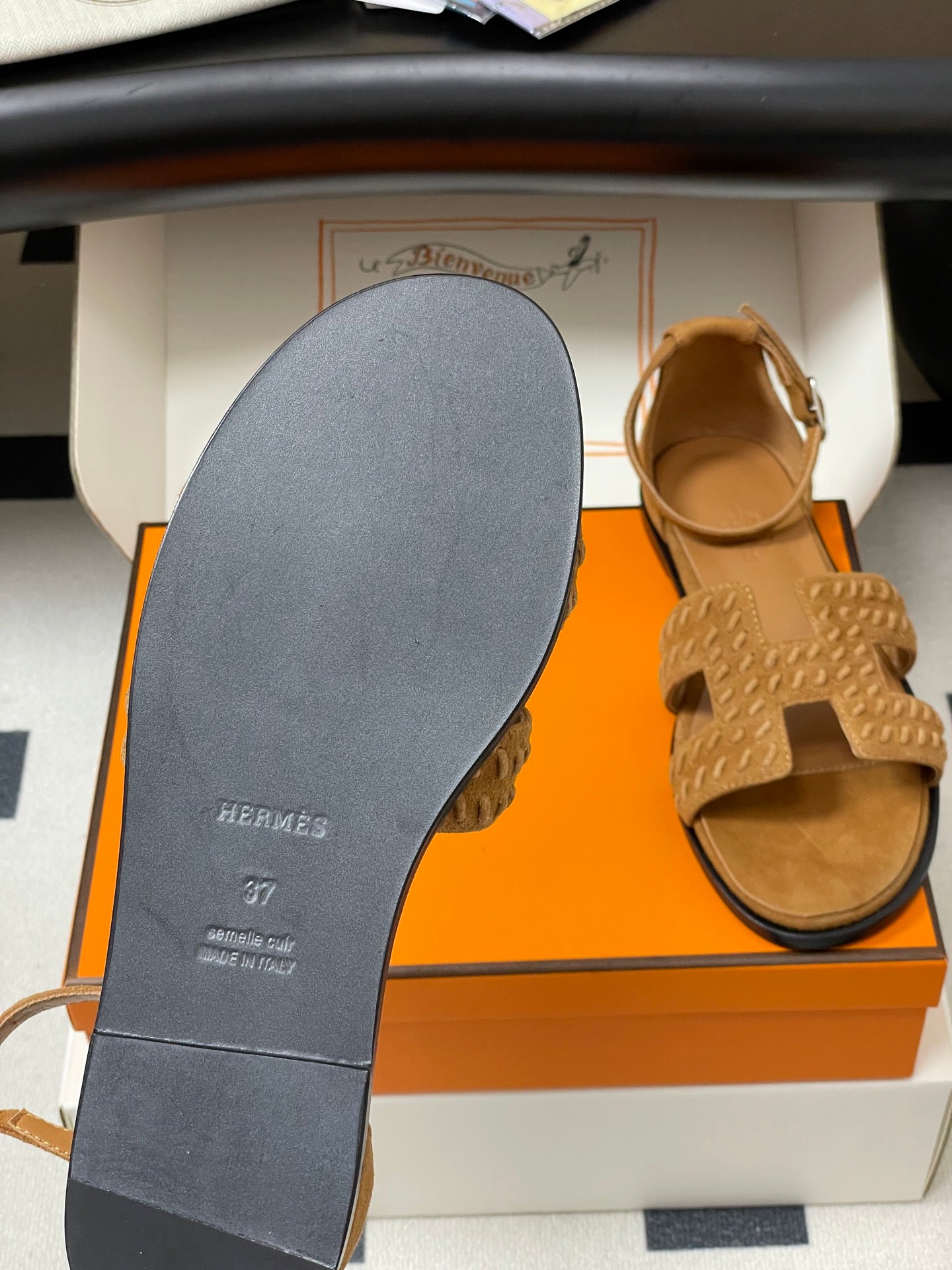 HM 25S SANTORINI SANDAL IN BROWN SUEDE AND LAMBSKIN、mysite、Cacoeks