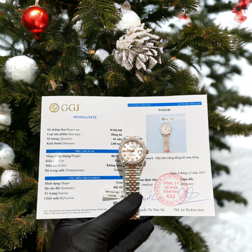 Đồng Hồ Rolex DateJust Độ Kim Cương Moissanite Mặt Trắng Demi 31mm (5)