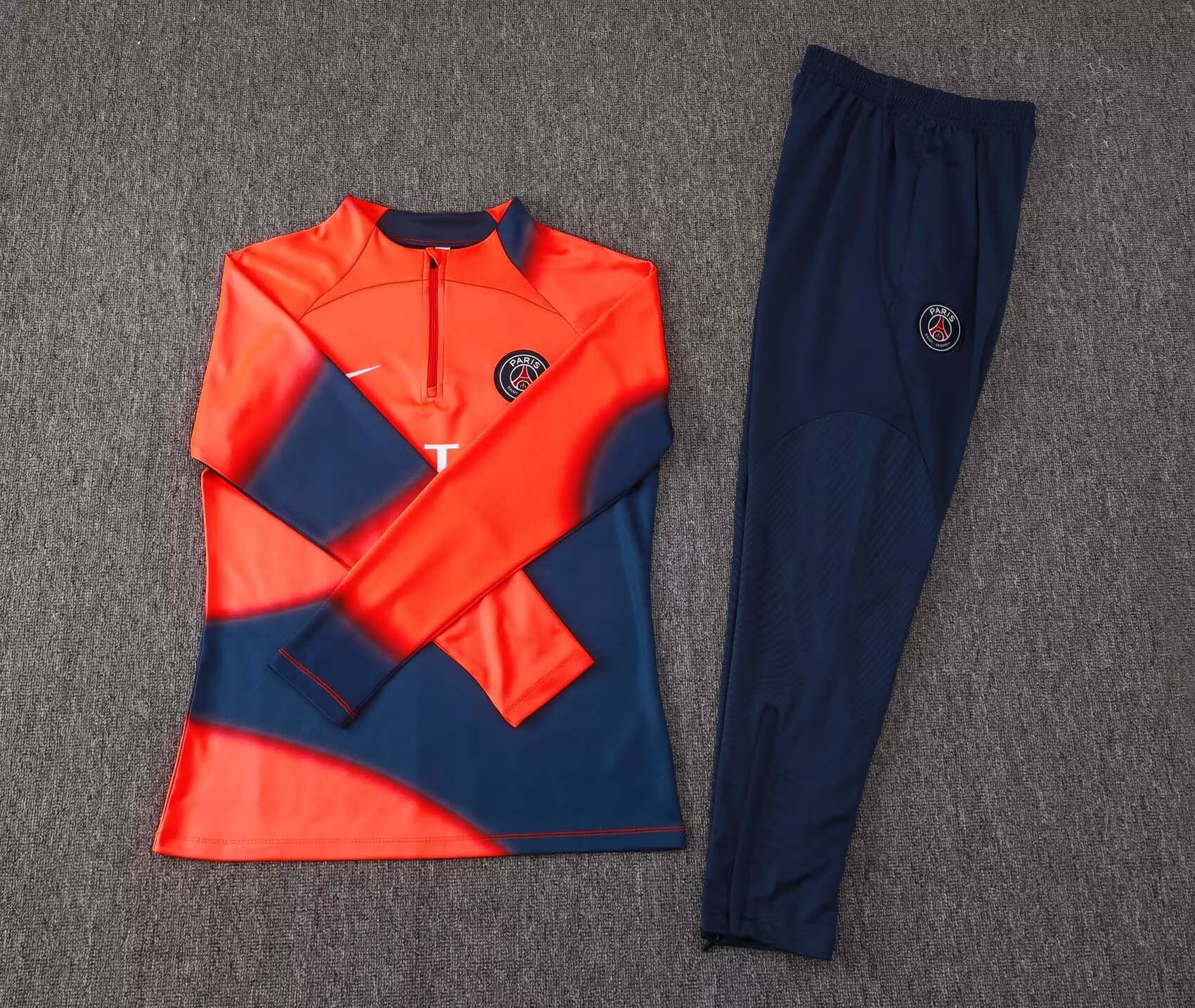 2023/2024 Psg Paris Saint-Germain Half-Pull Training Suit Orange red Set:football jersey mysite: unitedjerseyfootball 邓江浪:football