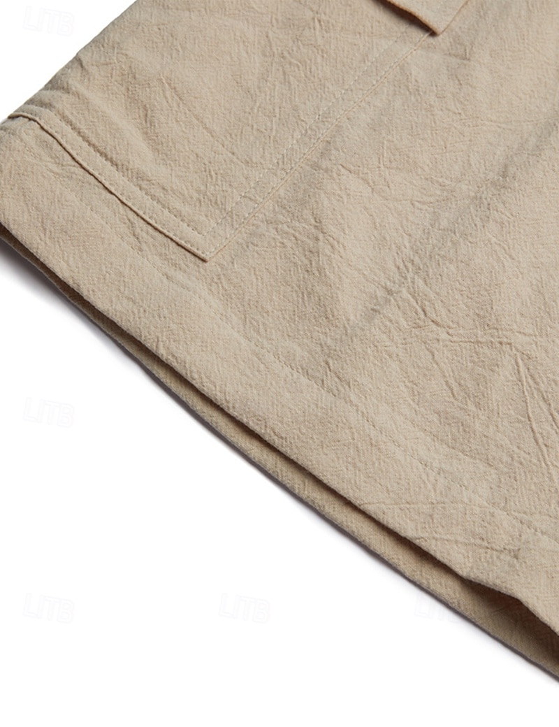 Men's Shorts Linen Shorts Summer Shorts Beach Shorts Drawstring Elastic Waist Multi Pocket Plain Knee Length Outdoor Beach Hawaiian Casual ArmyGreen Black Inelastic 2025 - $17.99 –P7