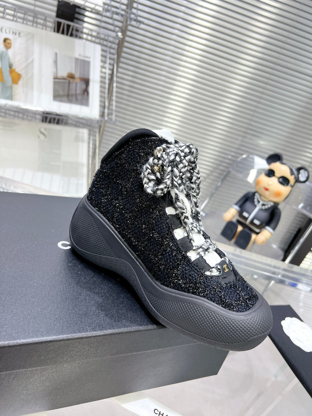 CC CANO ALTO SNEAKER IN BLACK TWEED AND RUBBER、mysite、Cacoeks