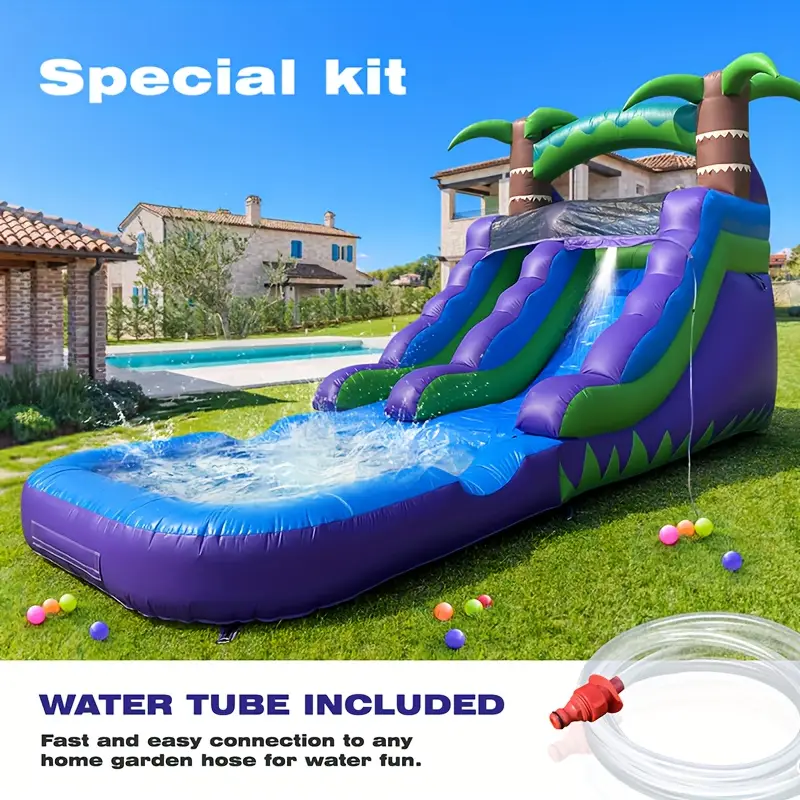 21ft blue purple pvc commercial grade water slide inflatable with for kids adult outdoor summer party water play details 1