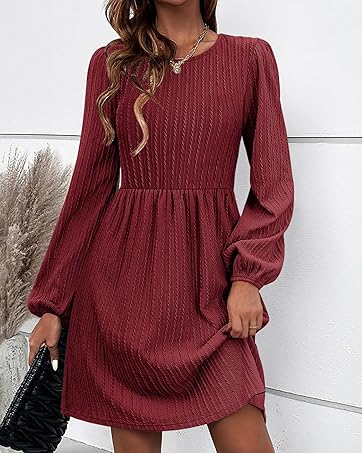 Long Sleeve Dress for Women 2024 Casual Knit Sweater Dresses with Pockets